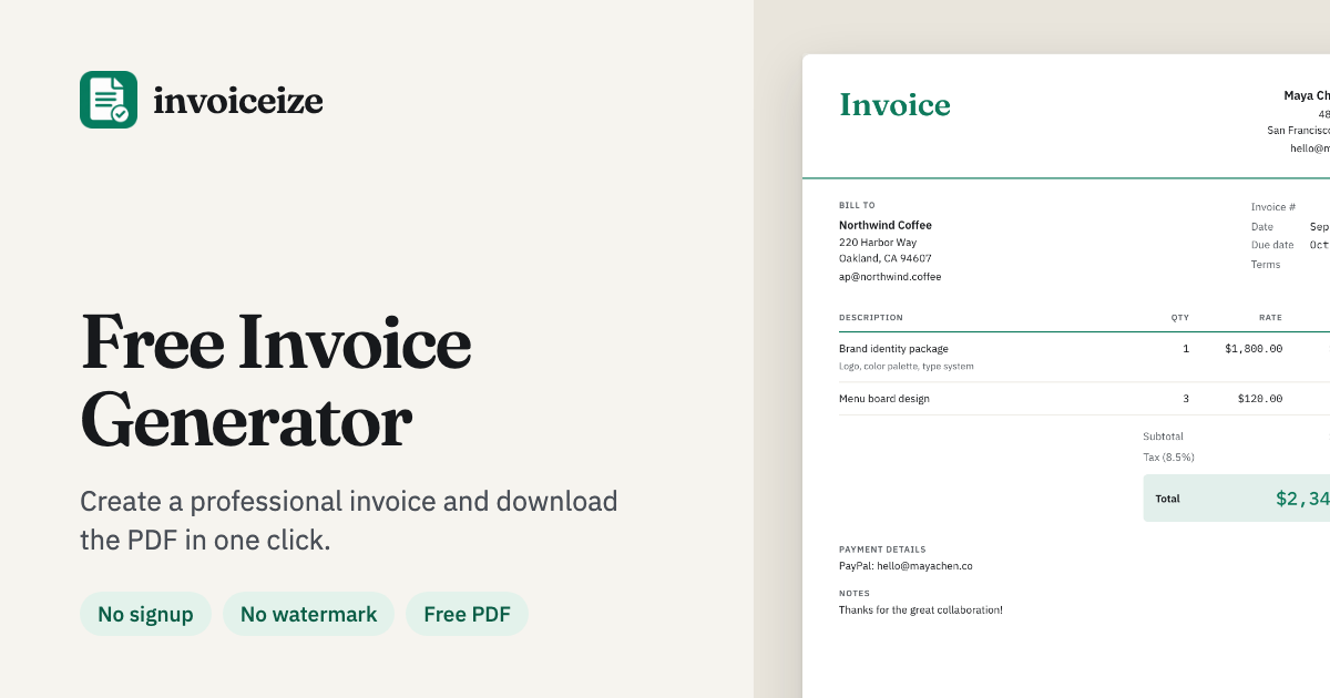 Screenshot of Invoiceize