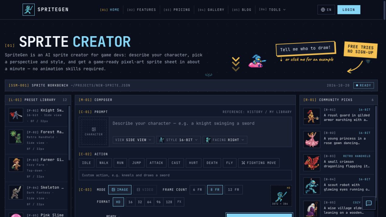 Screenshot of SpriteGen