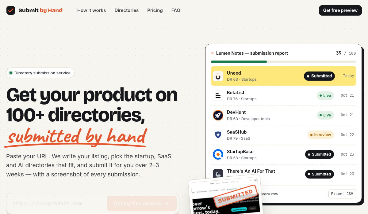 Screenshot of Submit by Hand