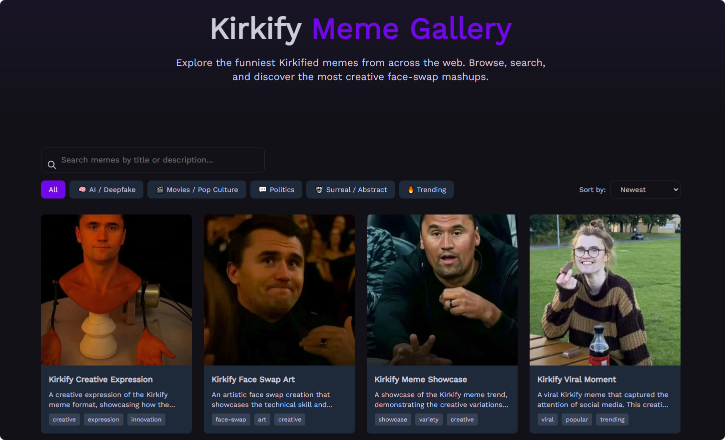 Screenshot of Kirkify: Charlie Kirk Face Swap AI 