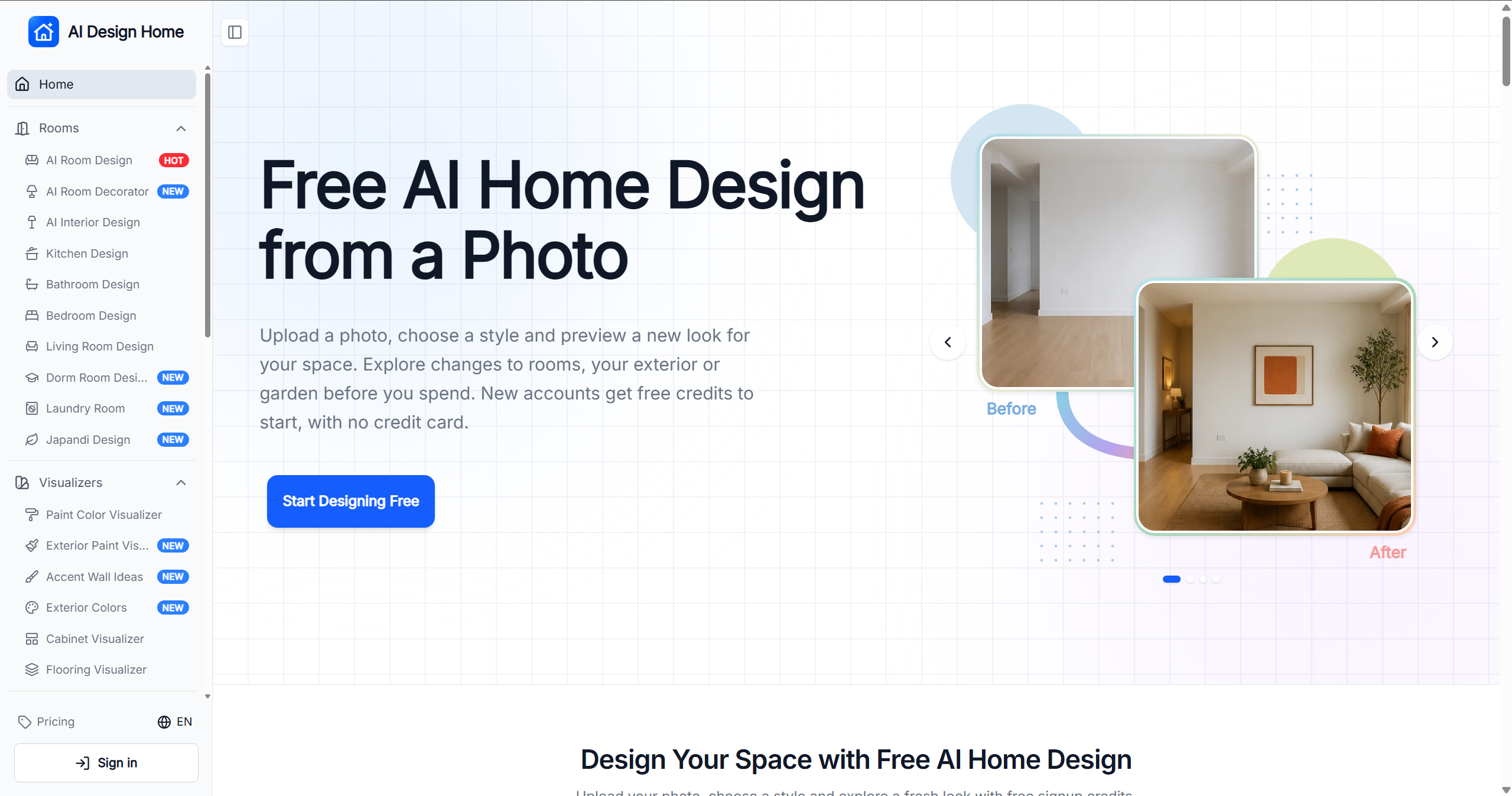 Screenshot of AI DESIGN HOME