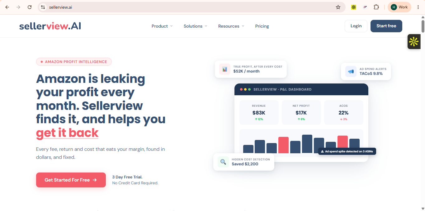 Screenshot of Sellerview.ai