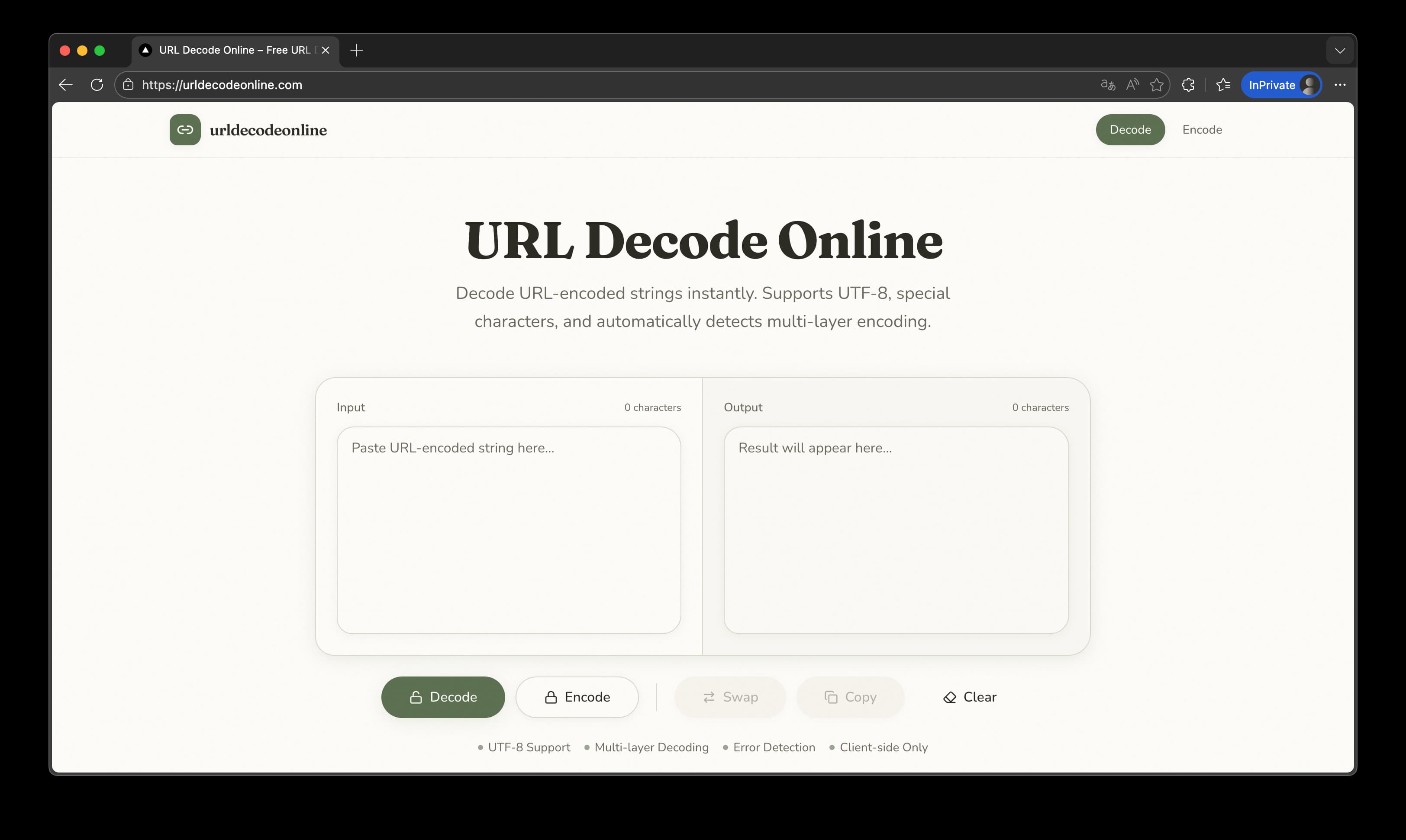 Screenshot of URL Decode Online