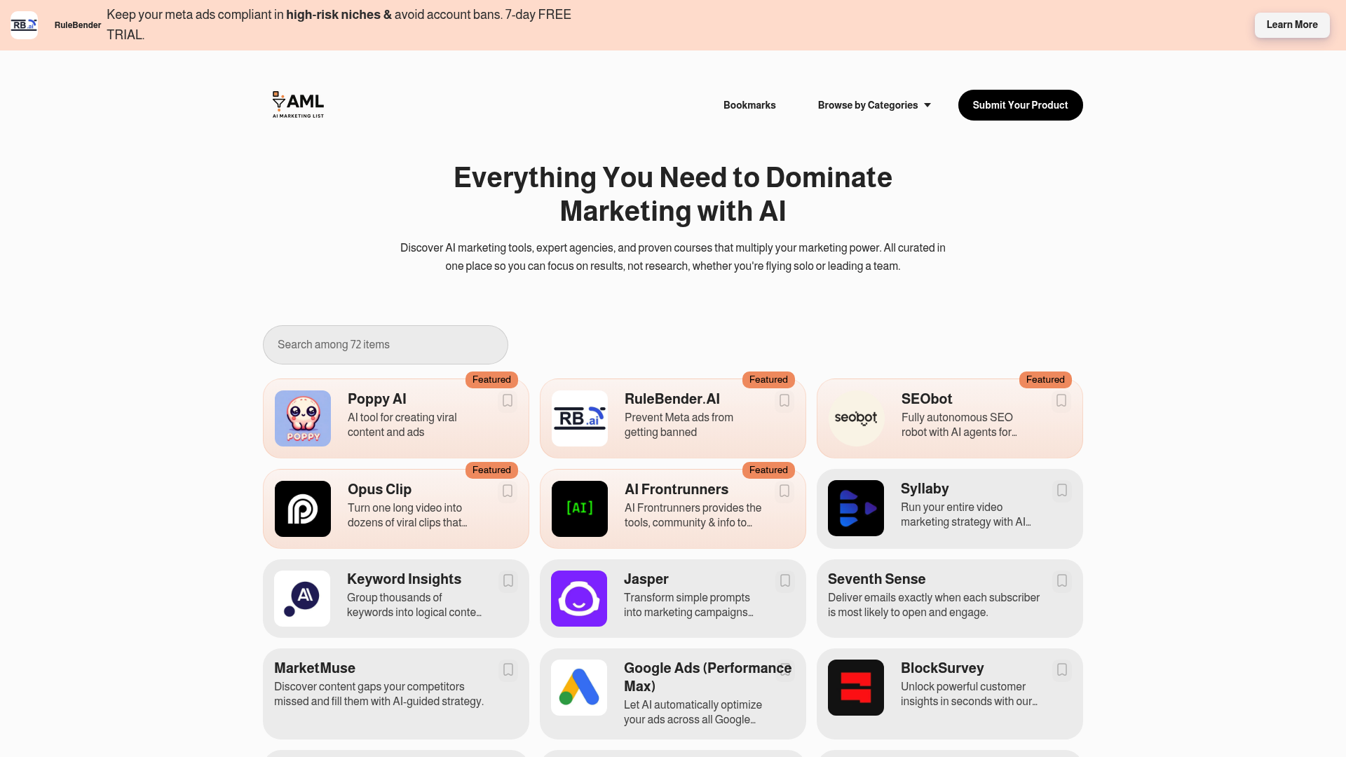 Screenshot of AI Marketing List 