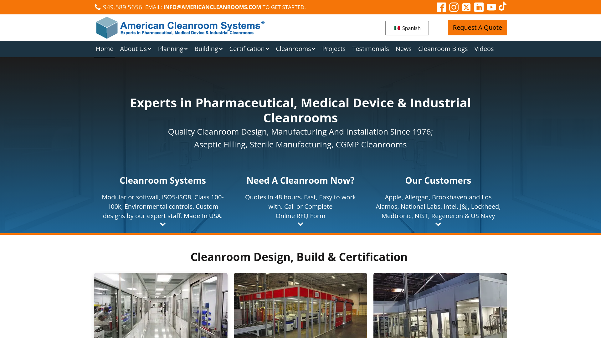 Screenshot of American Cleanrooms