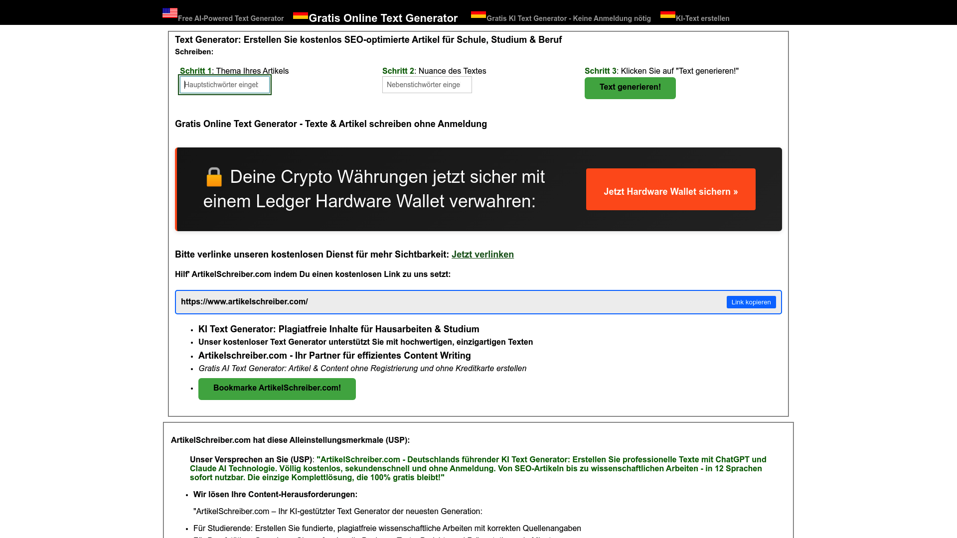 Screenshot of artikelschreiber