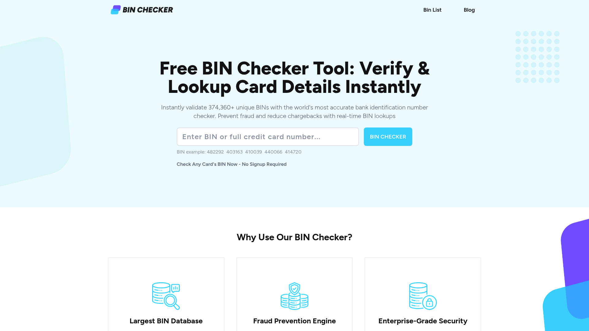 Screenshot of Bin Checker