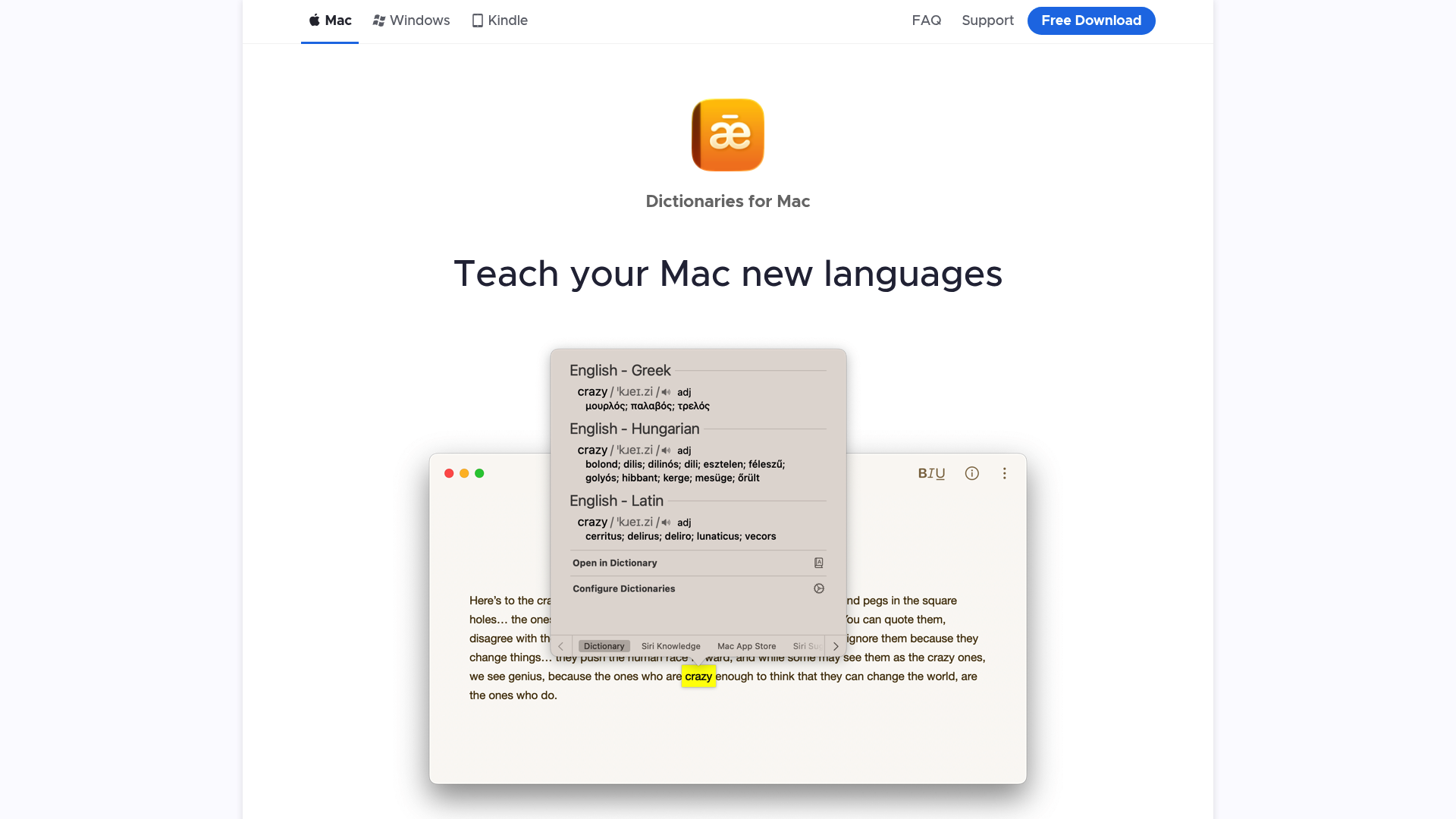 Screenshot of Dictionaries