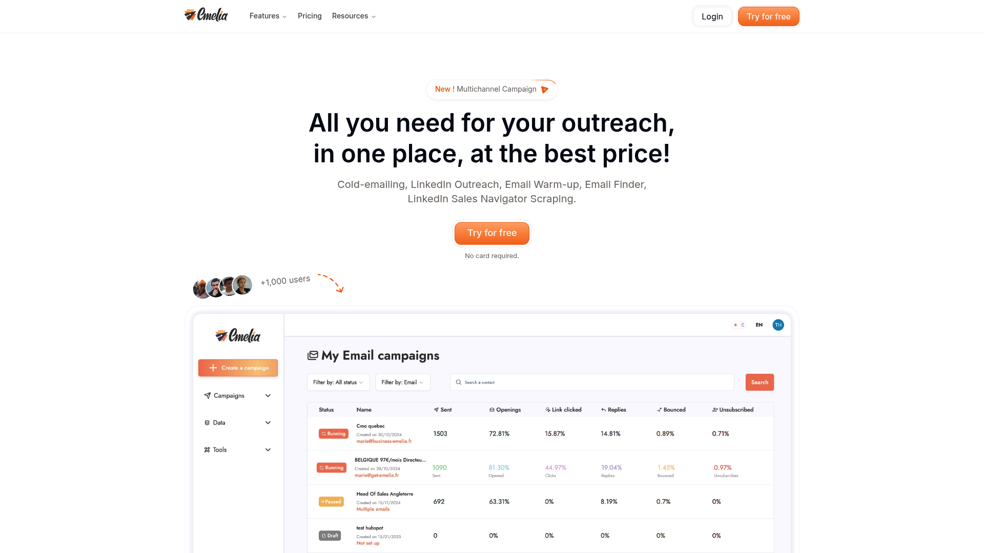 Screenshot of Emelia.io