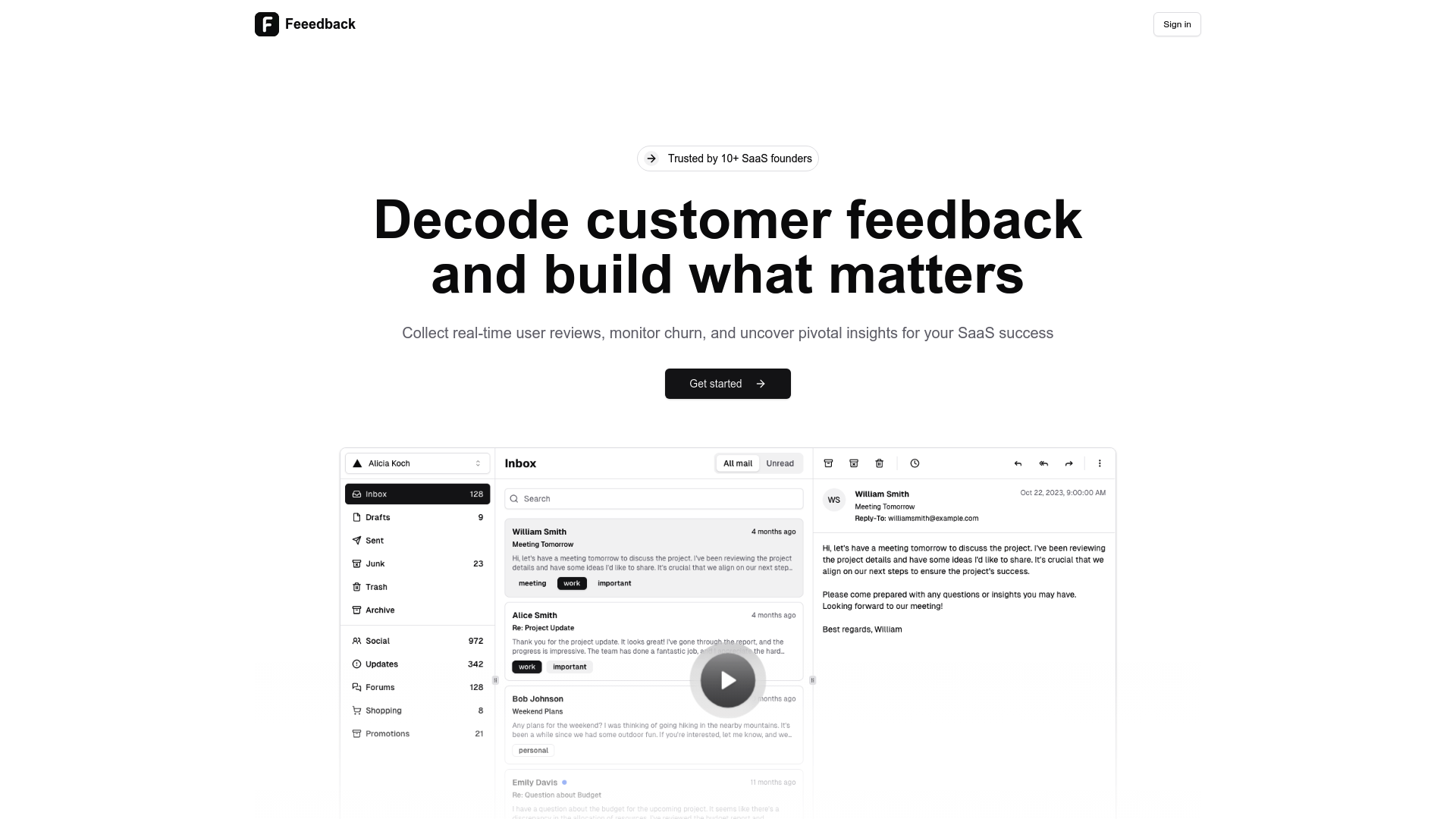 Screenshot of Feeedback