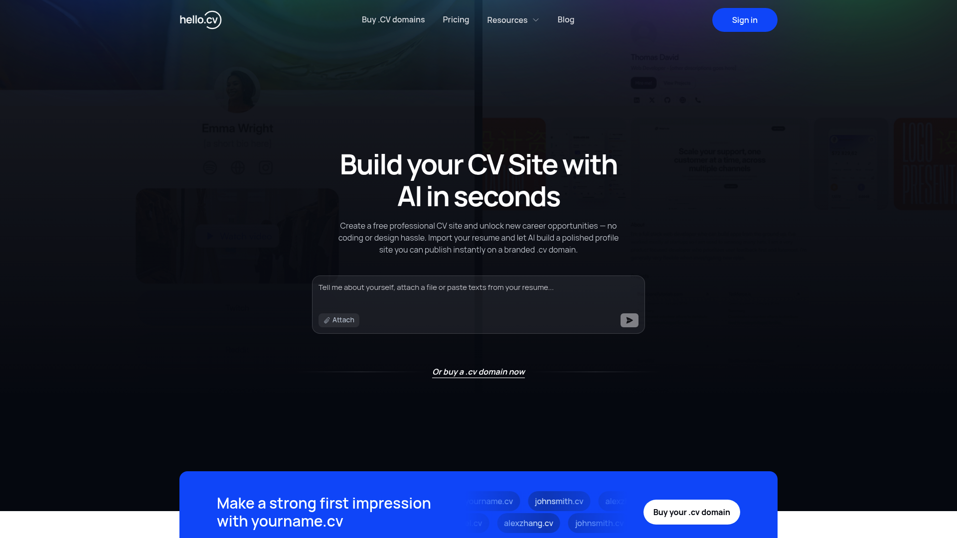 Screenshot of Hello.cv