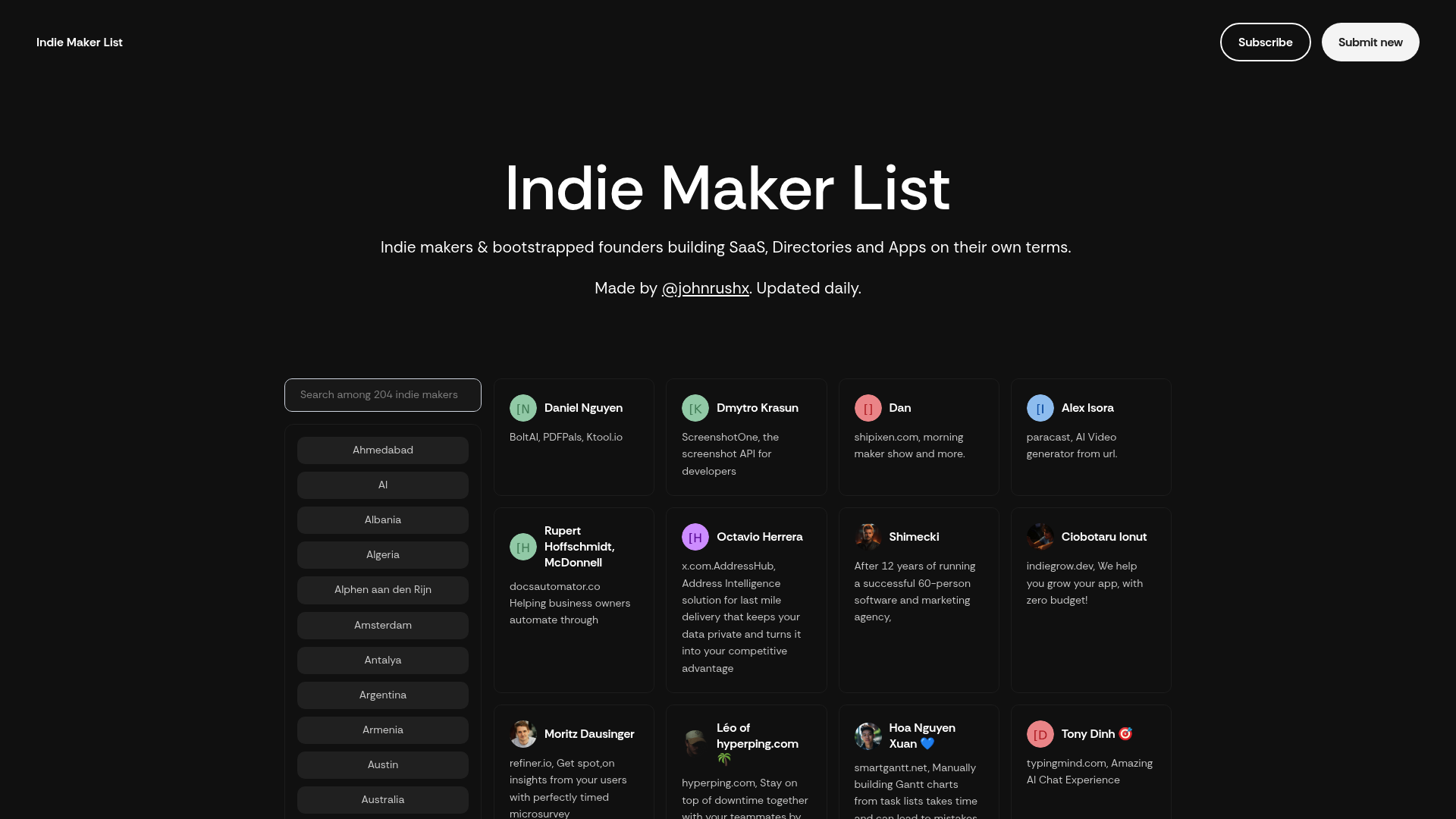 Screenshot of Indie Maker List