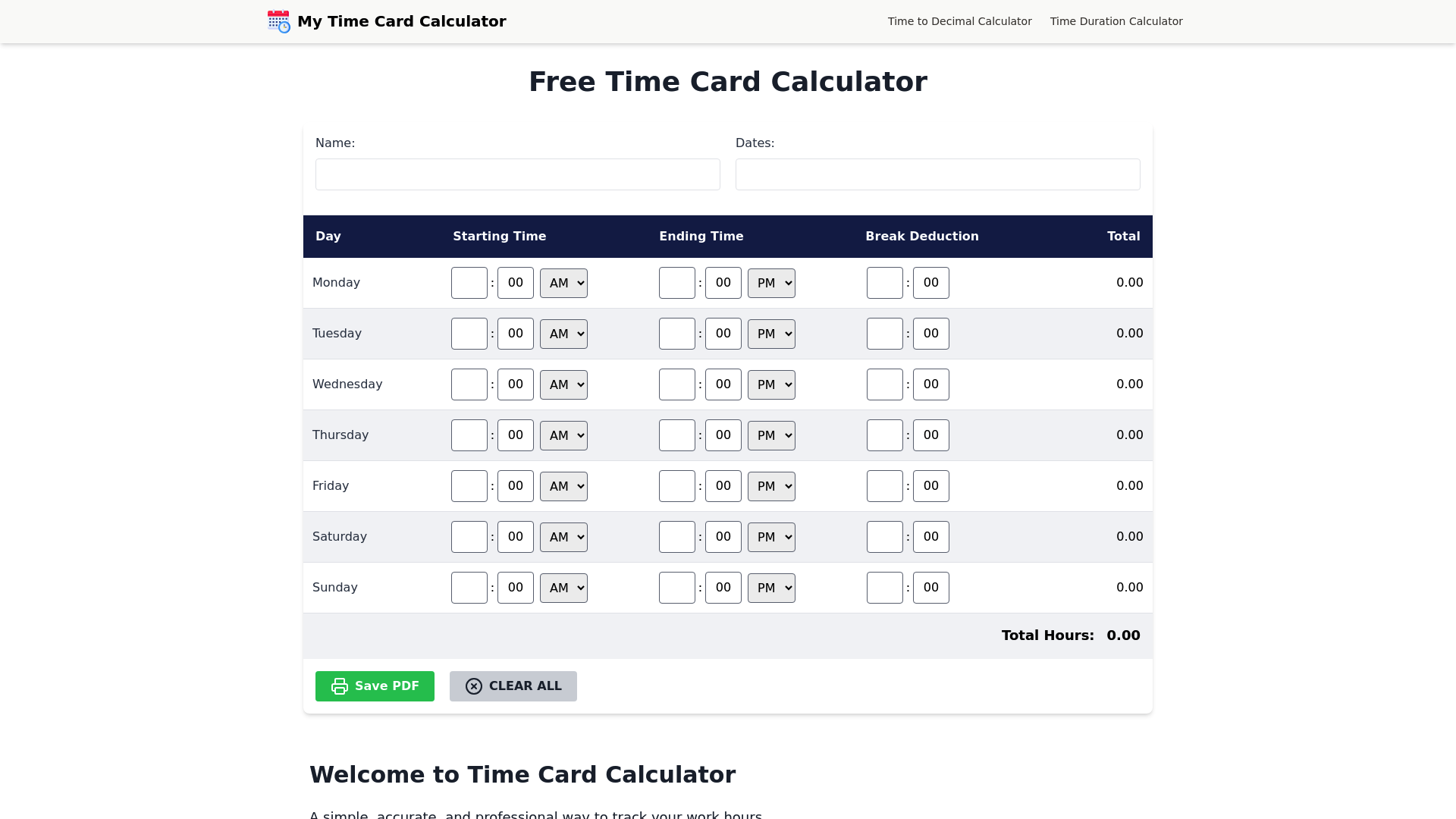 My Time Card Calculator Productivity Tool Roozna