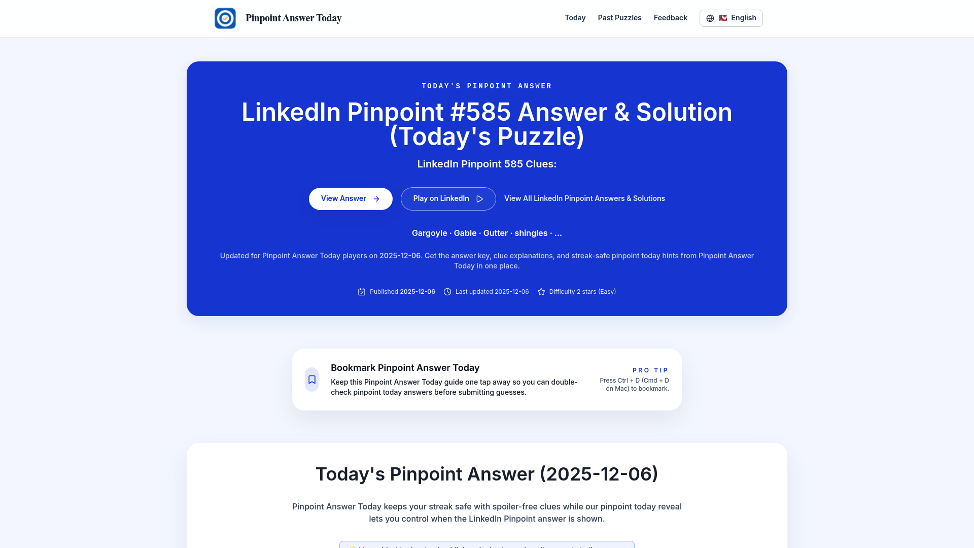 Screenshot of Pinpoint Answer Today