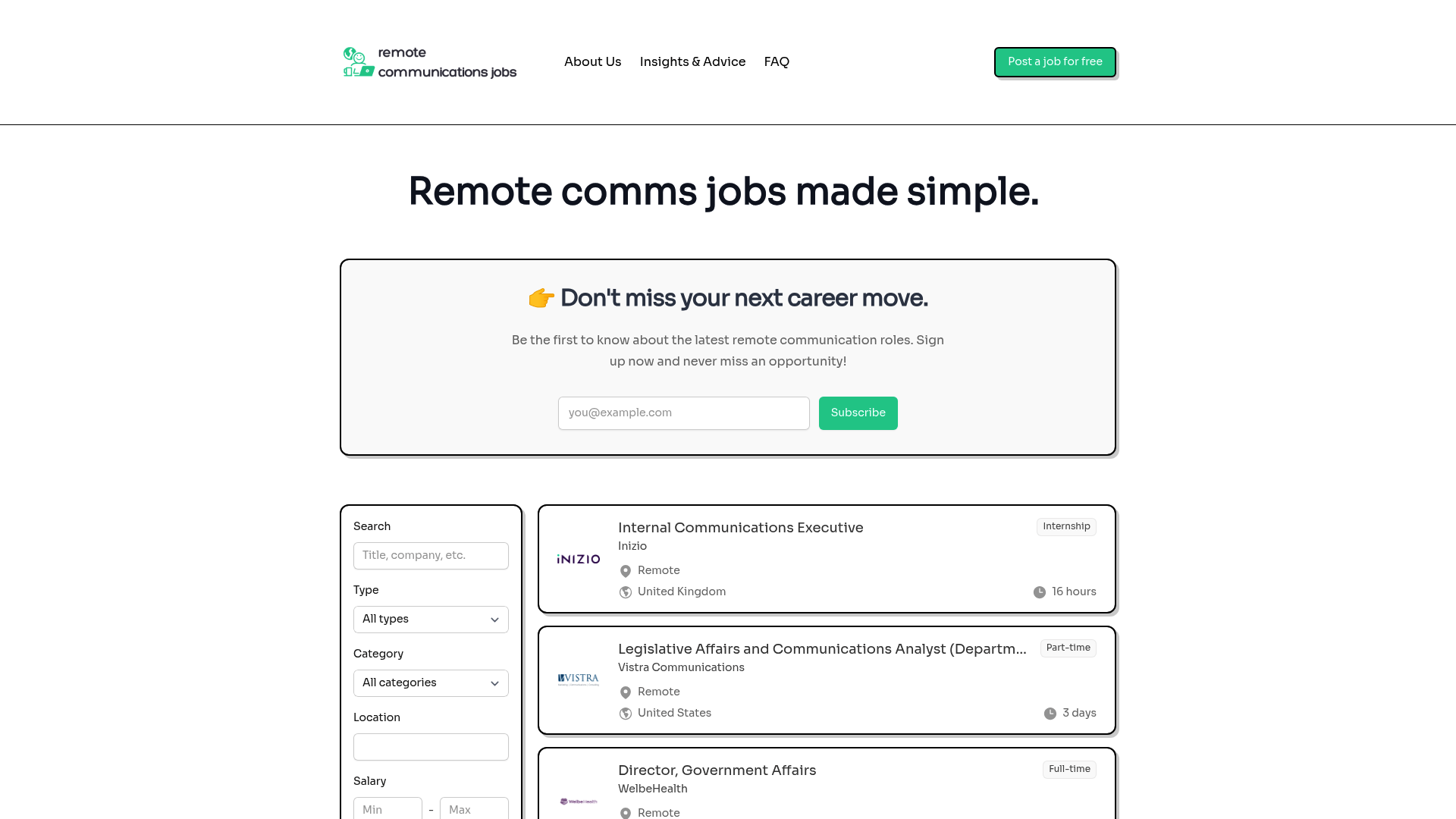 Screenshot of Remote Communications Jobs