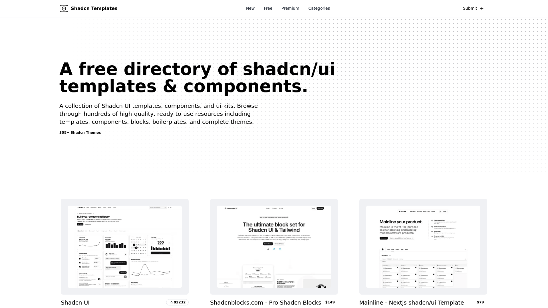 Screenshot of Shadcn Templates