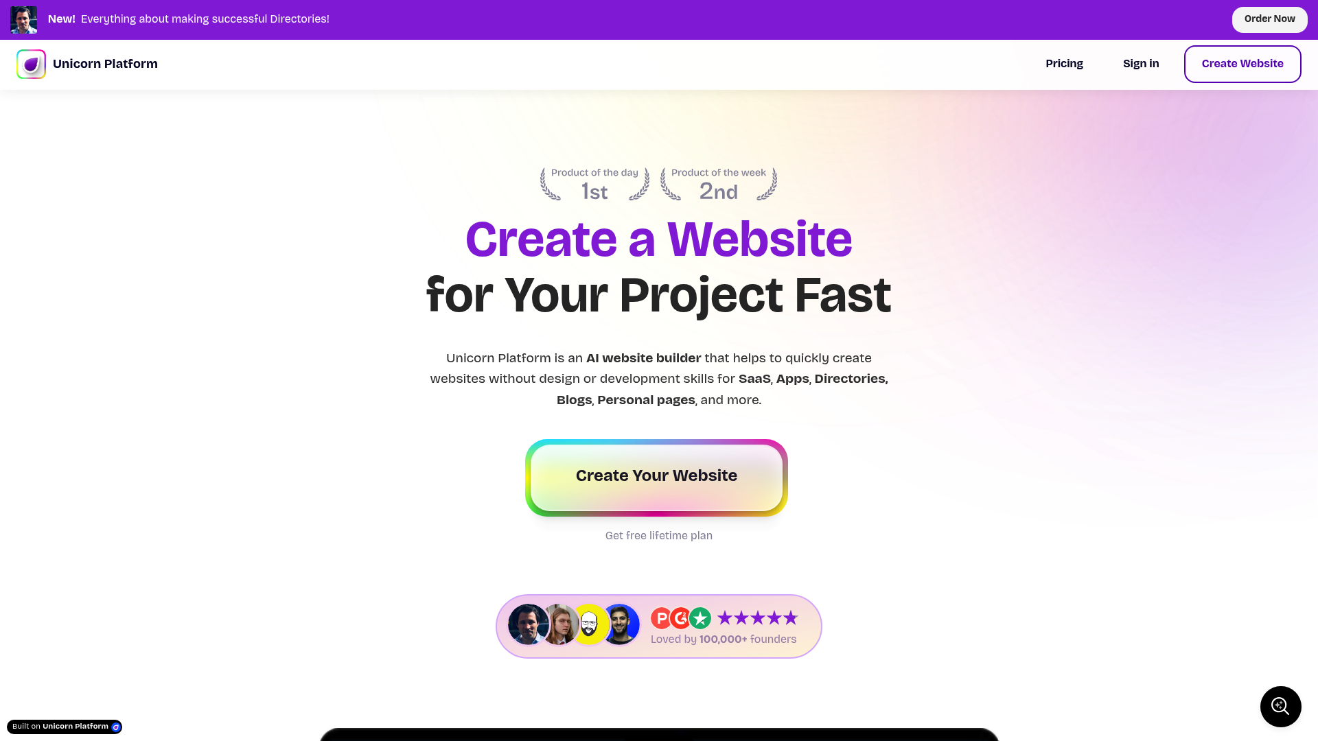 Screenshot of Unicorn Platform