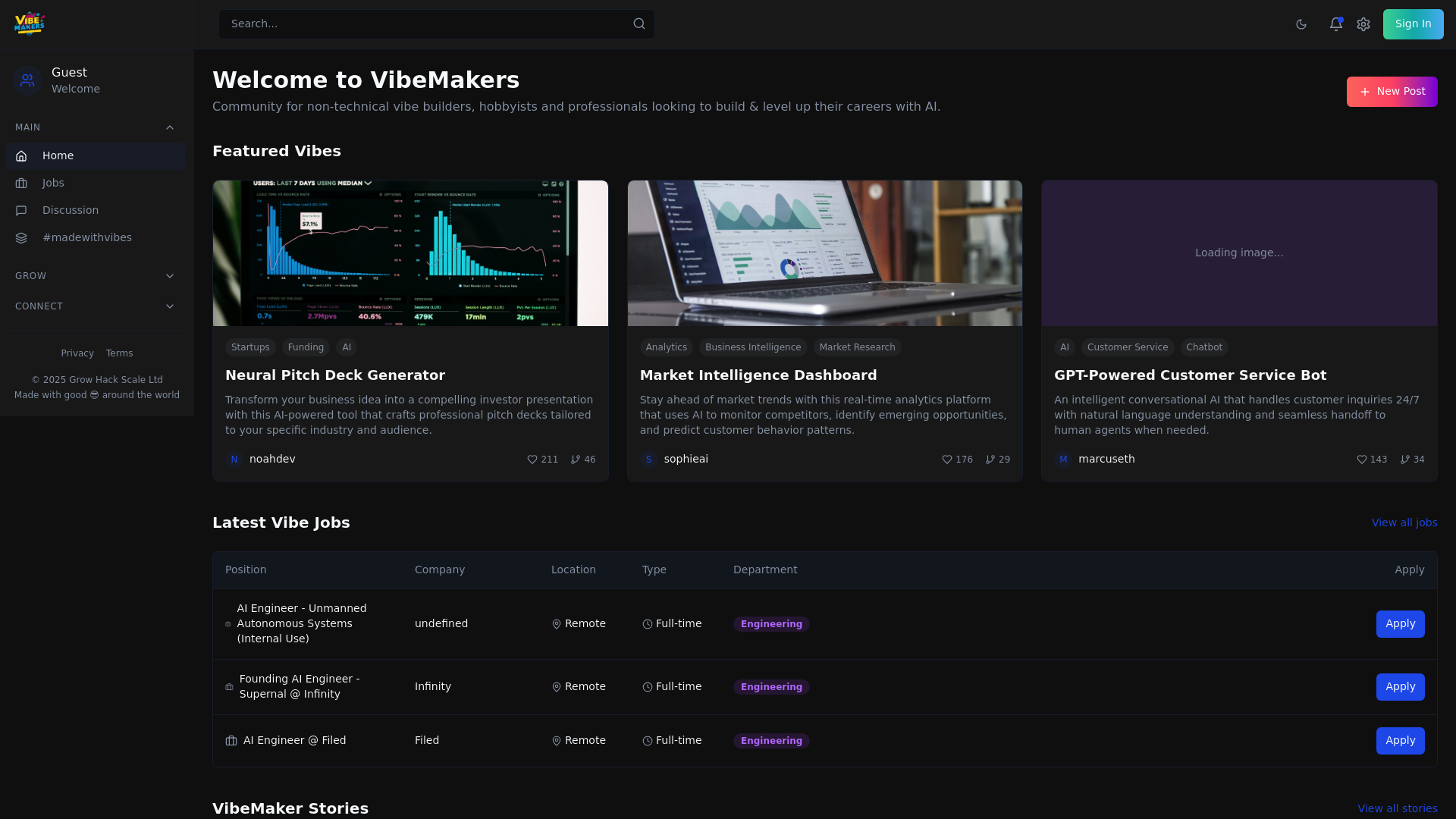 Screenshot of VibeMakers