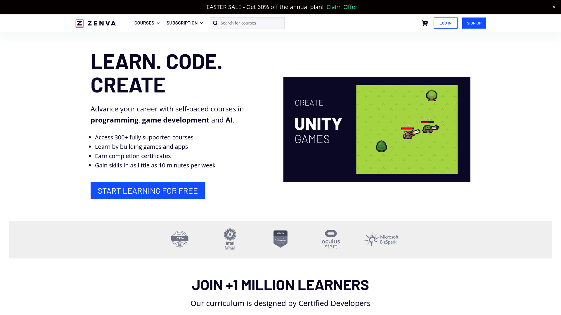 Screenshot of Zenva Academy