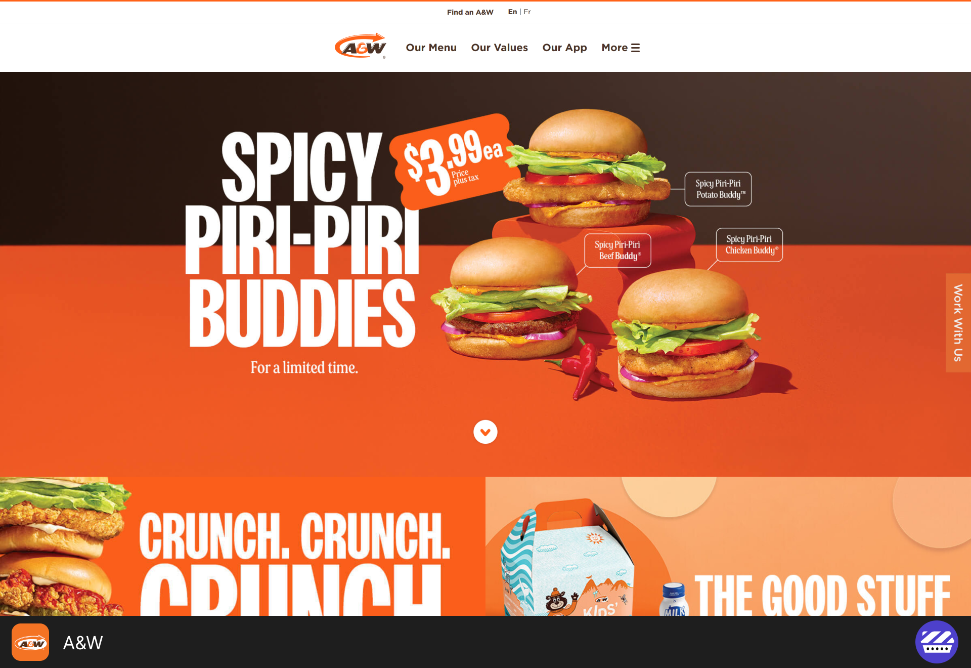 Screenshot of the OpenAI website hero. The background is an auto-playing video showing people working on different things in an office. There’s a dark overlay on top of the video, and the website text and OpenAI logo are white. In the corner is a button to pause the video. The headline is at the bottom of the hero with a primary and secondary button below it. The navbar is at the top and has a transparent background. It contains the OpenAI logo, dropdown lists and links, and a search button.